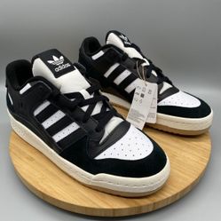 New Men's Adidas Forum Low CL Lace Up Leather Sneakers (Black/White/Gum Sole)
