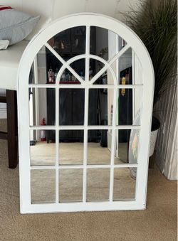 LARGE WHITE ARCHED WINDOW MIRROR