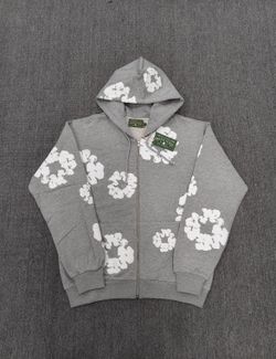 Gray and white zip up denim tears