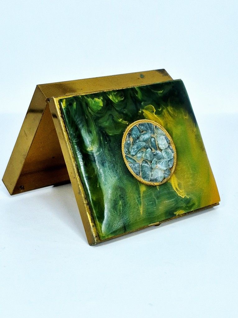 Vintage Green Bakelite and Jadeite Brass Case