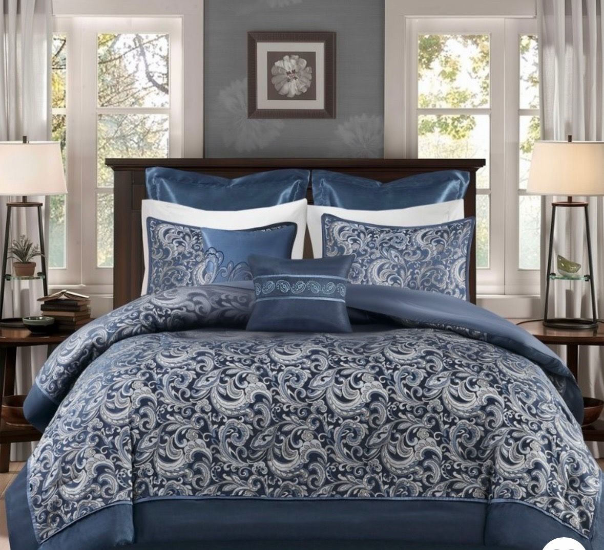 Brand New in Box 8 Pc Comforter Set-Cal King size Navy Blue