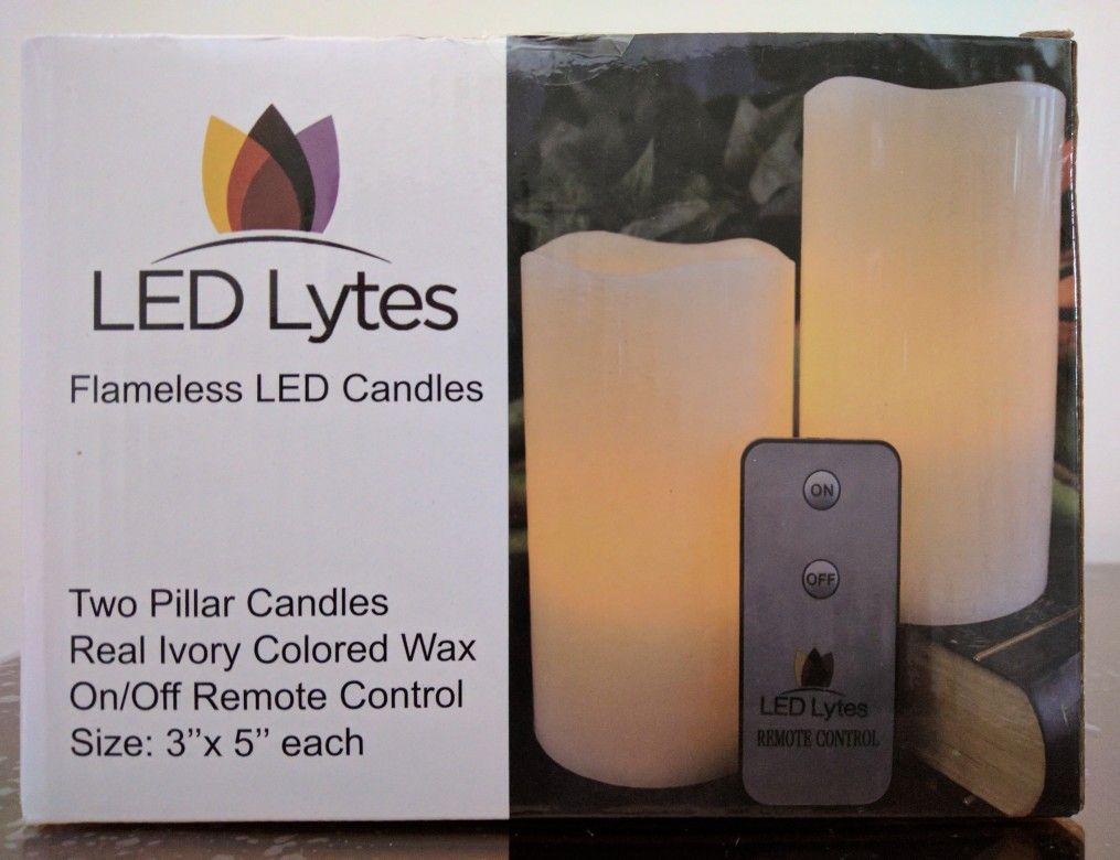 Flameless Candles, Battery Powered Candle Set, 2 Ivory Wax Amber Yellow Flickering Flame Pillars with Remote for Weddings, Parties & Mother's Day Gift