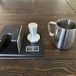 Espresso Tamping Station By Rocket With Original Rocket 58mm Tamper And Frosting Milk Jug