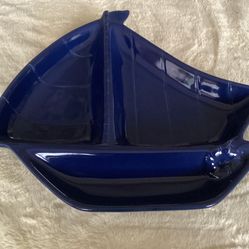 Condiment Serving Dish. Royal Blue Sail Boat Ceramic. Nice Dish