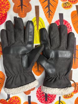 Men's Black Winter Gloves - Faux Suede with Faux Leather Accent & Sherpa Lined Cuff
