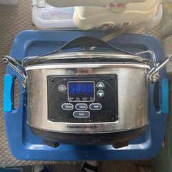 Hamilton Beach Portable 6 Quart Set & Forget Digital Programmable Slow  Cooker Lock, Dishwasher Safe Crock & Lid, Temperature Probe, Stainless Steel