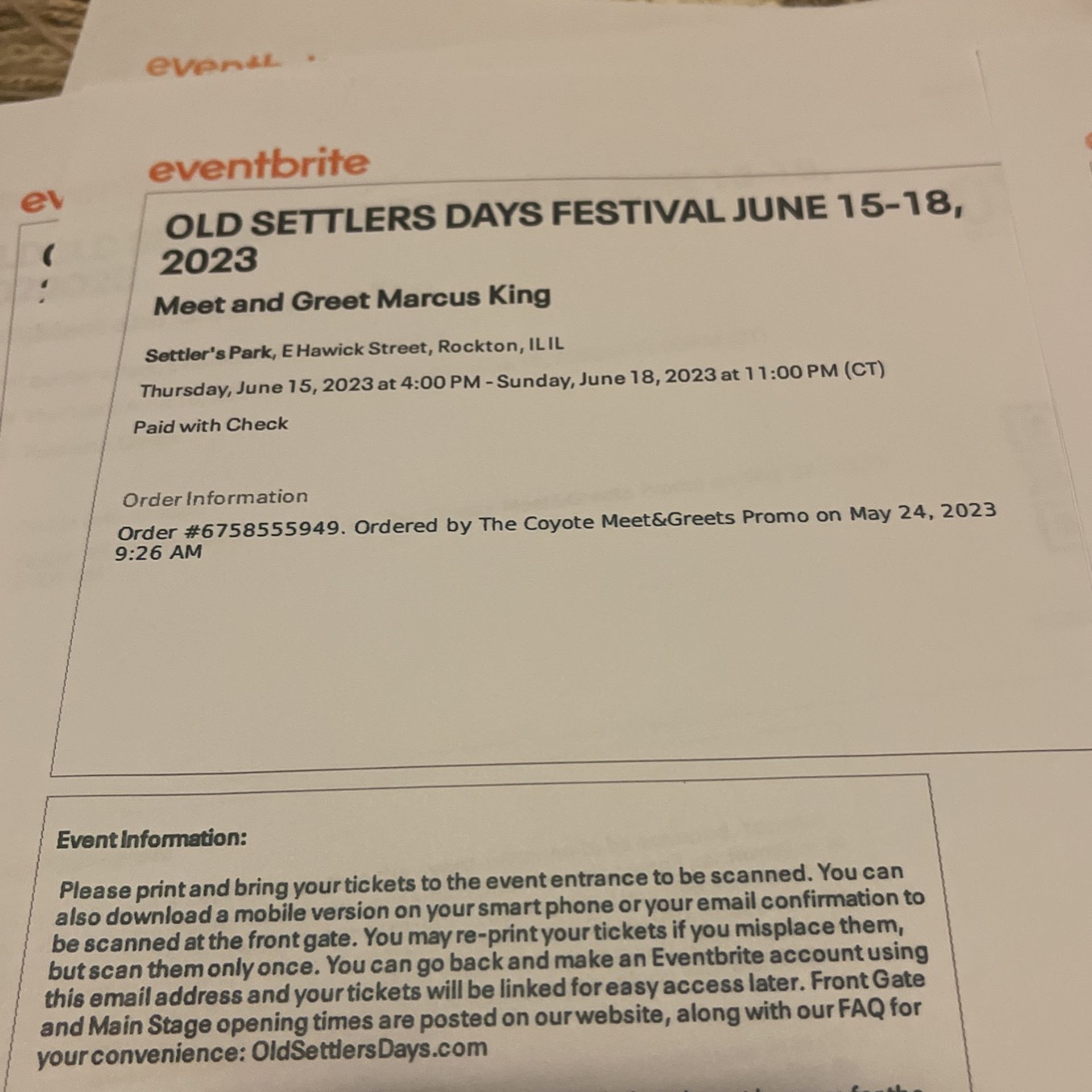 Concert Tickets w/meet & greet