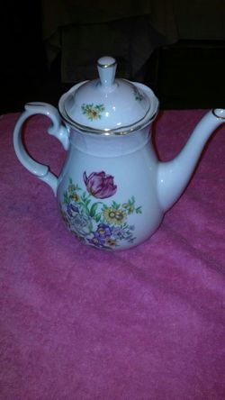 White and pink floral ceramic teapot