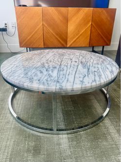 CB2 Solid Marble Coffee Table with Chrome Metal Base
