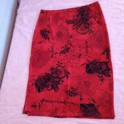 Floral Red Pencil Skirt Sz M