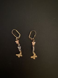 Gold plated tricolor butterfly hook earrings 