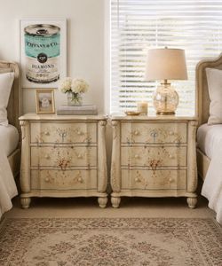 Vintage Hand Painted French Provincial Nightstands – Pair