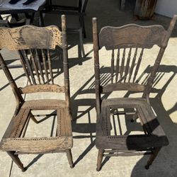 3 Antique Pressed Back Chairs - Restoration Or For Garden