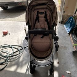 Evenflo Pivot Modular Travel System with LiteMax Infant Car Seat with Anti-Rebound Bar (Desert Tan)