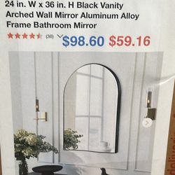 LuxHomez 24 in. W x 36 in. H Black Vanity Arched Wall Mirror Aluminum Alloy Frame Bathroom Mirror 