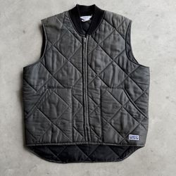 Vintage Men's Big Smith Quilted Puffer Work Vest Black Full Zip - L
