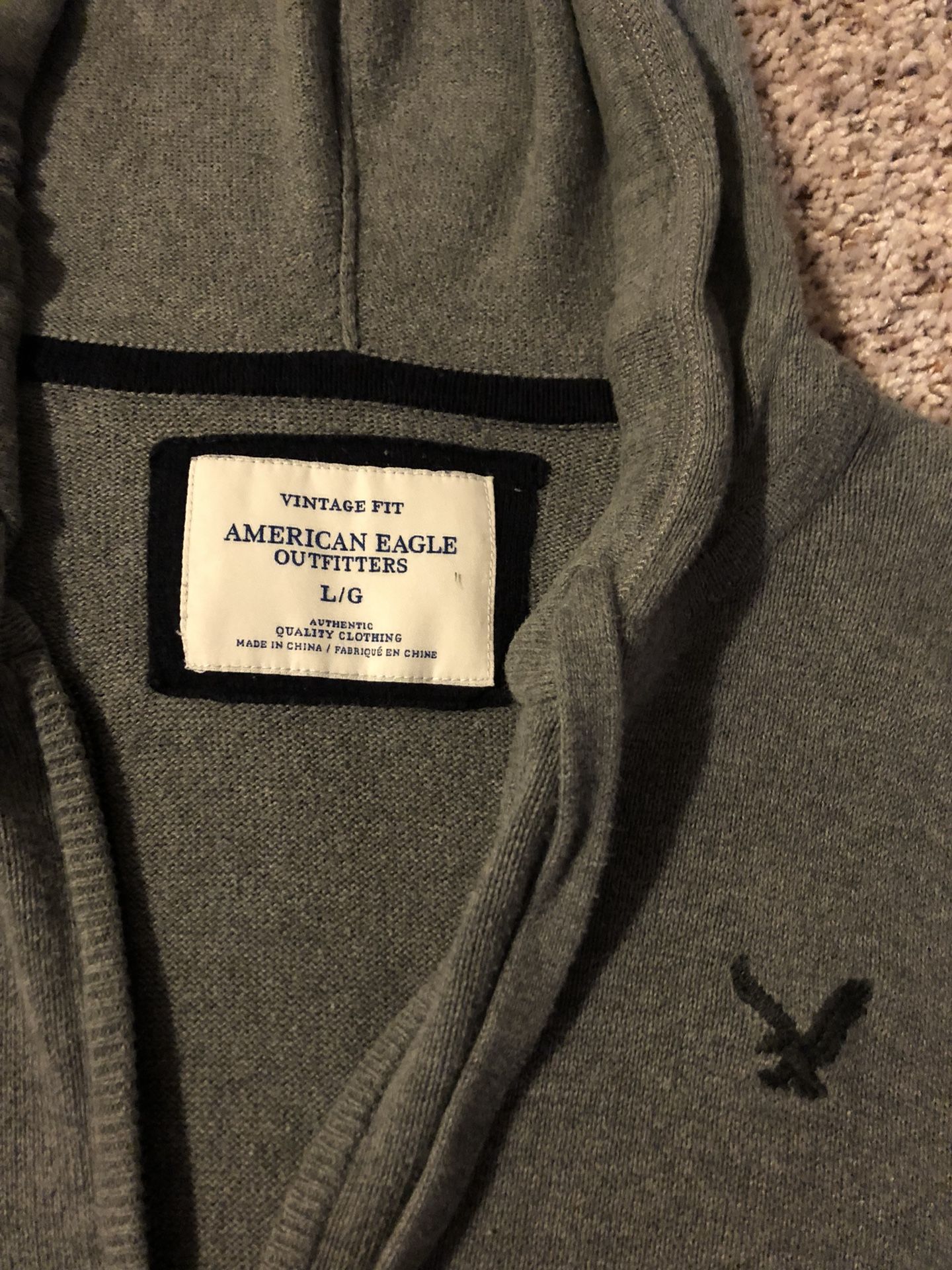 Large American Eagle Hooded Long Sleeve Shirt