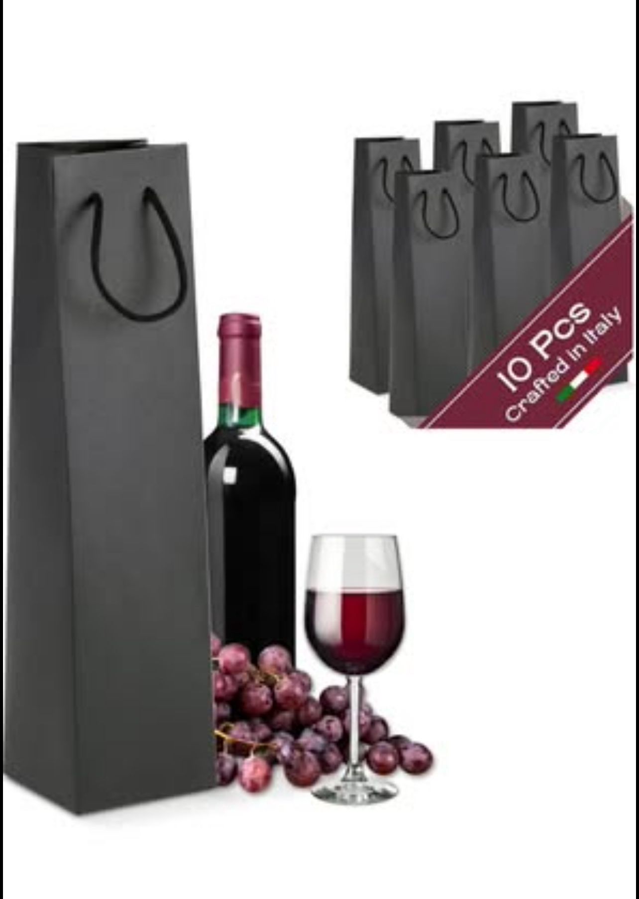 Brandnew 10 Gift Bags with Handles (3.74 x 3.74 x 14.96 inch) - Black Gift Bags Ideal for Anniversary and Wine Gift Bags | Black Silk