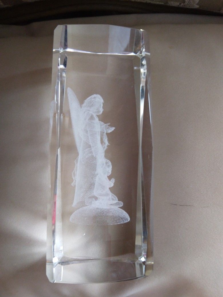 3D Laser Etched Glass Crystal Paperweight In Blue Case Angel W.child