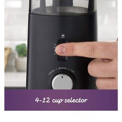 Mr. Coffee Automatic Coffee Grinder with 5 Presets, 12 Cup Capacity, Black – Coffee , Espresso