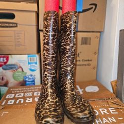 Leopard Print Rain Boots - Size 10