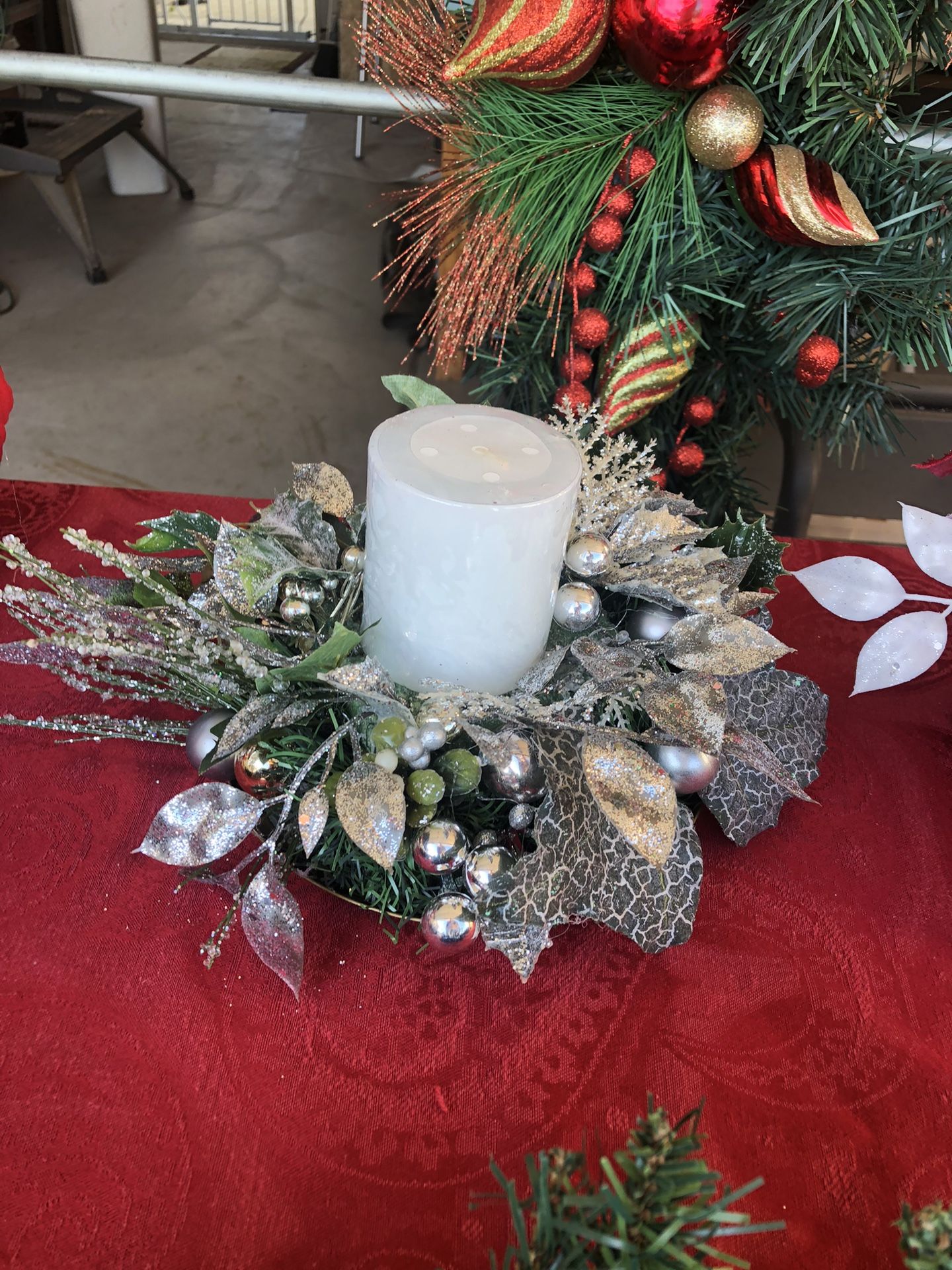 Silver Centerpiece With White Candle 