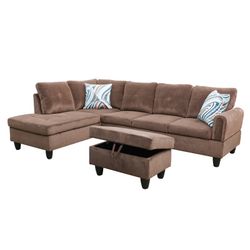 Espresso Sectional Couch  W/ Ottoman. New