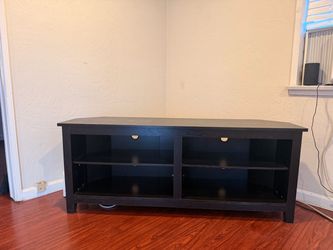 Black Wood TV Stand with Open Shelves