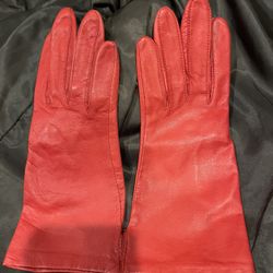 Genuine Leather Women Red Gloves Sz 7