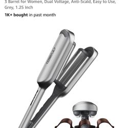 Curling Iron Hair Crimper Waver - TYMO ROVY Beach Waves Curling Wand, Ionic Deep Waver Hair Curler Tool with Ceramic 3 Barrel for Women, Dual Voltage,