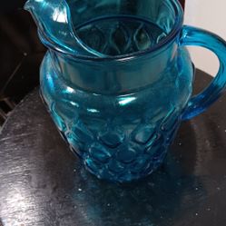 Anchor Hocking Glass MADRID Laser Blue Pitcher 78 oz Ice Lip Diamond Textured