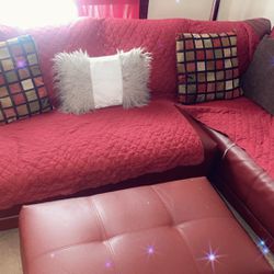 Red Leather Sectional W  Ottoman 