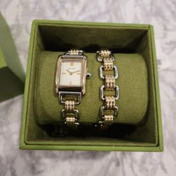 Brand New Tory Burch TBW1074 Two-Tone Bracelet Watch – Rectangular Gold/Silver