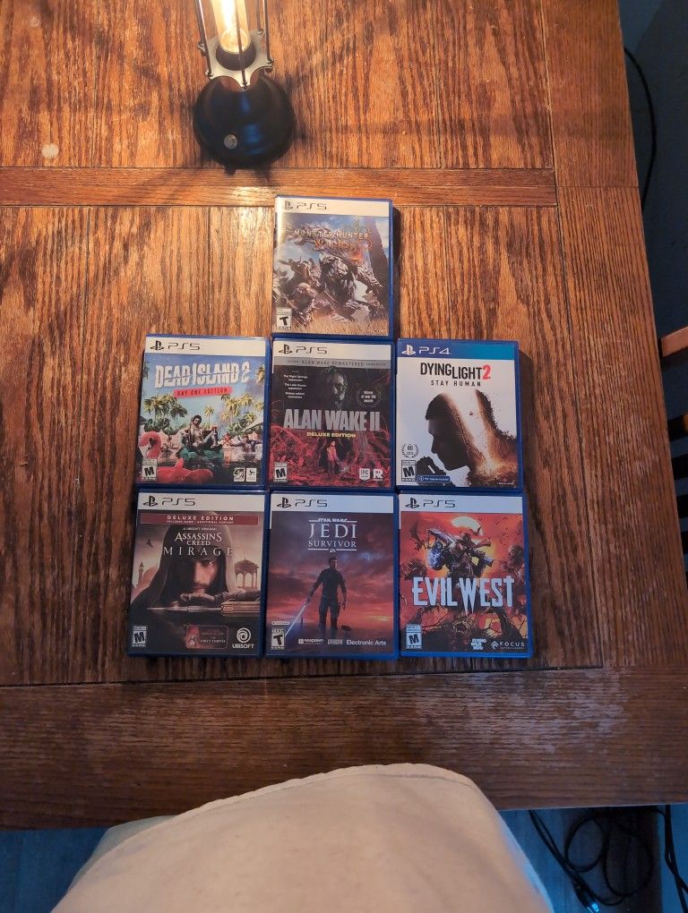 Ps5 Games Dead Island 2 Price 30 Dying Light 2 Ps4 25 Alan Wake 2 Price 35 Assassin's Mirage Price 15 Jedi Survivor Ps5 Price 25 Evil West Ps5 20