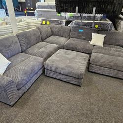 Brand New Sectional Corduroy Fabric Grey 6 Pcs $1299
