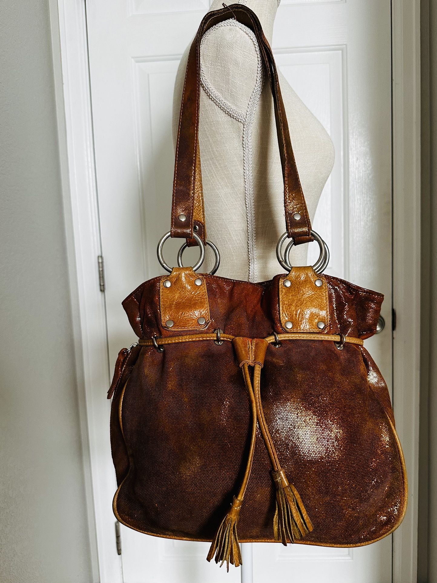 Pietro Alessandro New York Leather Gold Shimmer Hobo Bag Purse Y2K Designer
