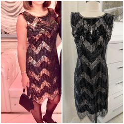 Patra Glamorous Sequin Chevron Beaded Cocktail Sheath Dress size 8