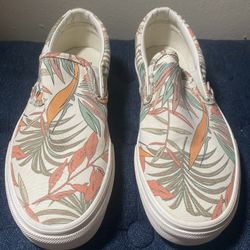 Cream Floral Slip On Vans