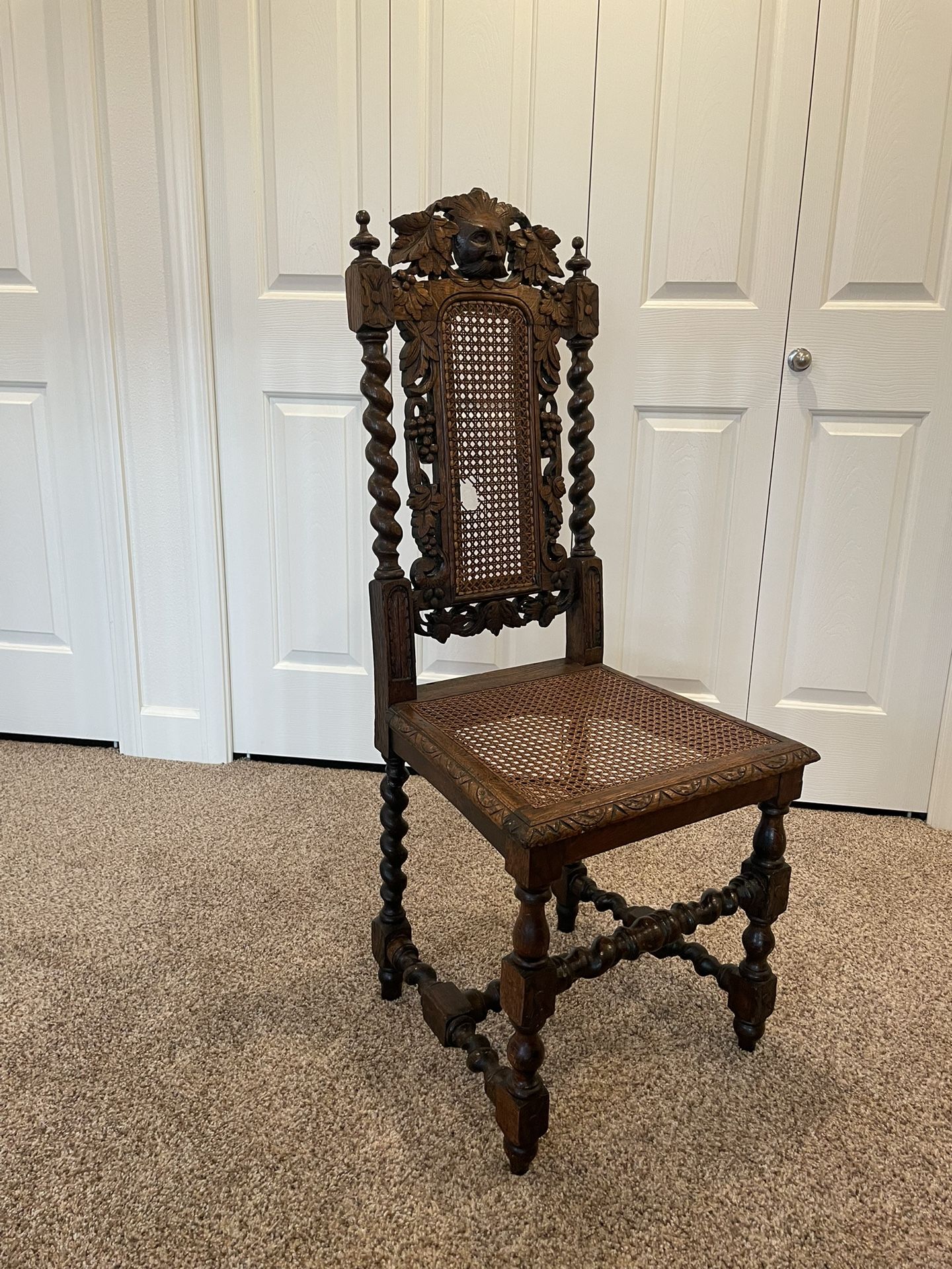 Antique Cane Hand Carved Chair