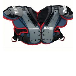 Riddell Pursuit Youth Football Shoulder Pads, Blue and Red, Medium