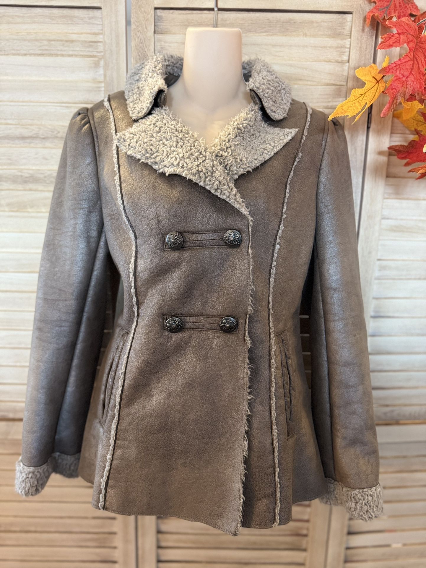 Women's Coat Tan Shearling Lined Size Small