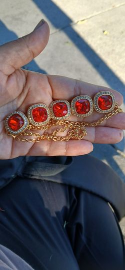 Gold-Tone Red Crystal Statement Bracelet