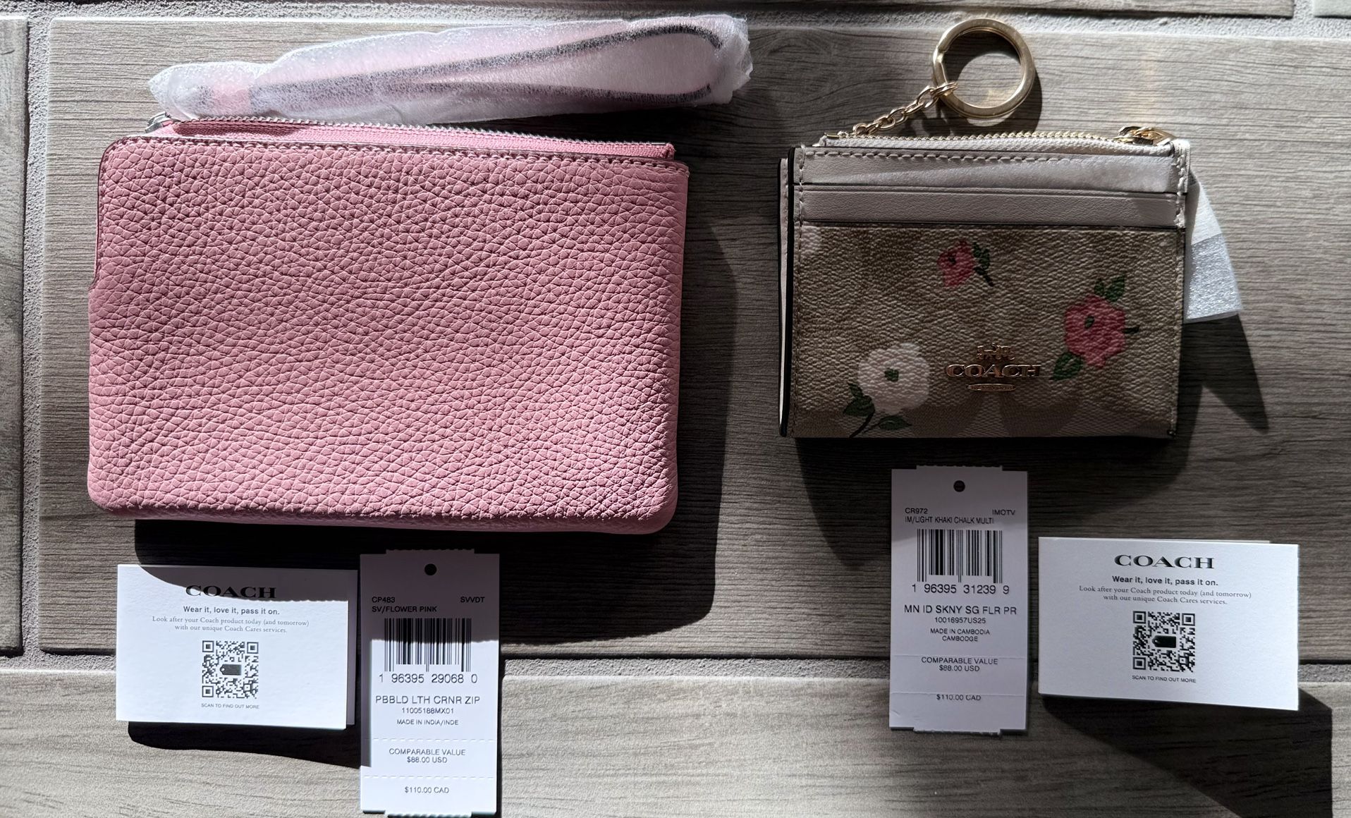 Coach Pink Leather Pouch & Floral ID Wallet Set – New