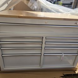 HuskyTool Storage 46 in. W x 51 in. D Standard Duty Gloss White Mobile Workbench Cabinet with Solid Wood Top