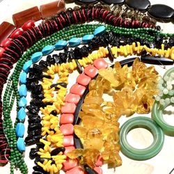 Assorted Natural Stone Beads, 18strands, Amber, Coral, Jade, Turquoise, Onyx, And More