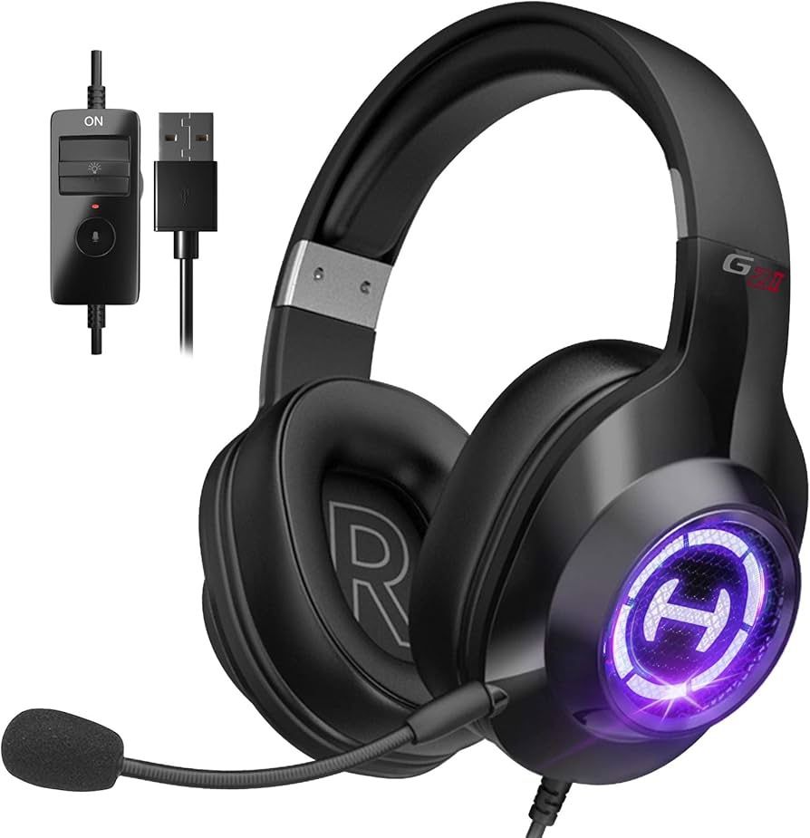 Edifier G2II Gaming Headset for PC, PS4, USB Wired Headphones with 7.1 Surround Sound, Noise Cancelling Microphone and 50mm RGB Light, Compatible with