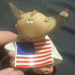 Patriotic Guardian Angel Ornament - Gold Wings & US Flag