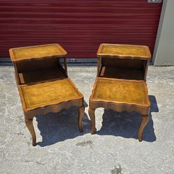 Vintage Midcentury Step back end tables with leather inlay tops