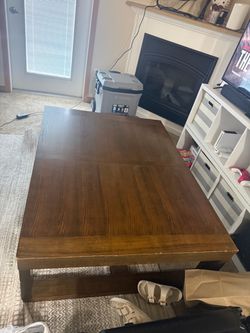 Solid Dark Wood Coffee Table - Modern Block Style