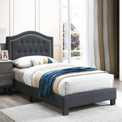 Charcoal Burlap Bed Twin Or Full (Mattress Not Included)